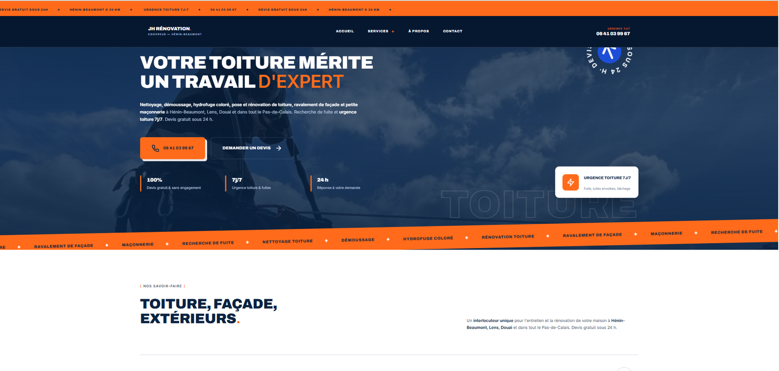 Site web JH Rénovation, couvreur à Hénin-Beaumont